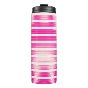 Fuchsia en beige vijf strepen patroon thermosbeker