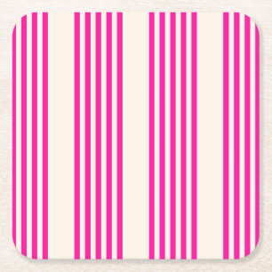 Fuchsia en beige vijf strepen patroon vierkante kartonnen onderzetter