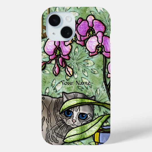 Fuchsia en Big-Eyed Kat - gepersonaliseerd Case-Mate iPhone Case (Achterkant)