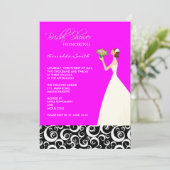 Fuchsia en Black Bridal Shower Uitnodigingen (Staand voorkant)
