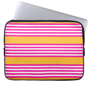 Fuchsia en geel vijf strepen patroon laptop sleeve