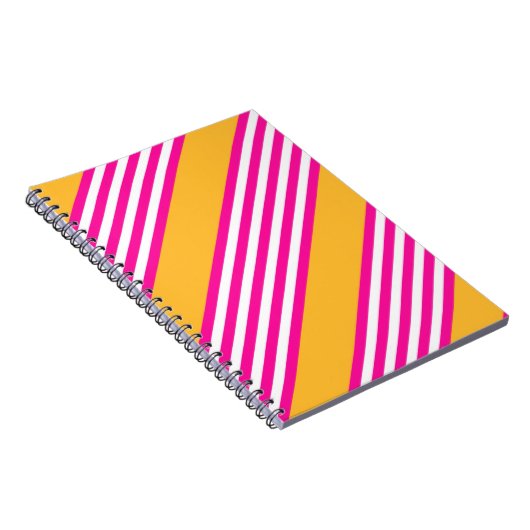 Fuchsia en geel vijf strepen patroon notitieboek (Rechterzijde)
