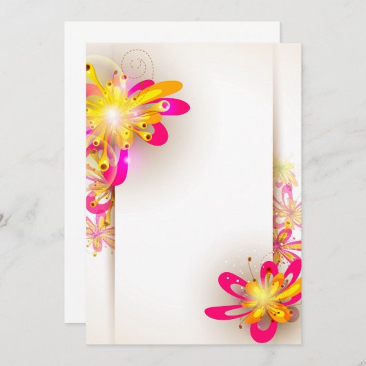 Fuchsia en gele bloemen uitnodigingen (Voorkant / Achterkant)