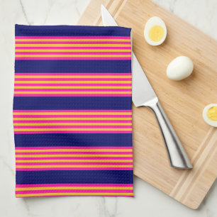 Fuchsia en gele strepen met blauw van de marine theedoek