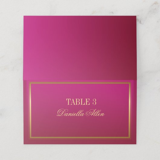Fuchsia en goud Elegant Wedding Place Card (Buitenkant ongevouwen)