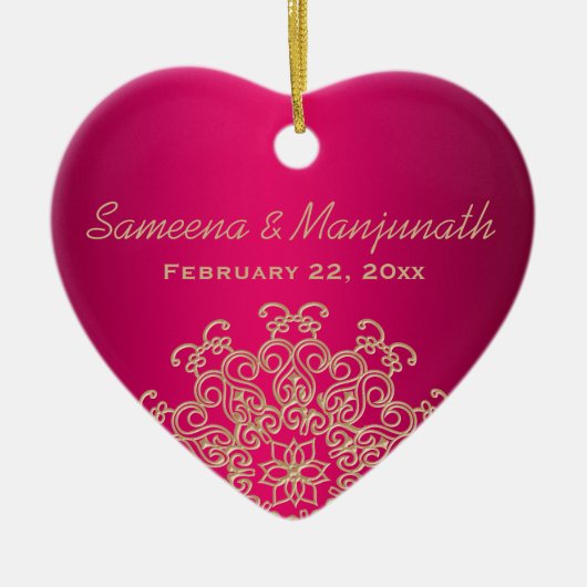 Fuchsia en Gouden Indiase Stijl Huwelijkspartij Fa Keramisch Ornament (Voorkant)