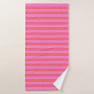 Fuchsia en levend koraal vijf strepen patroon badhanddoek