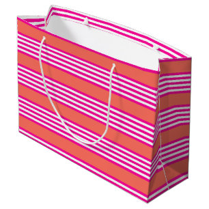 Fuchsia en levend koraal vijf strepen patroon groot cadeauzakje