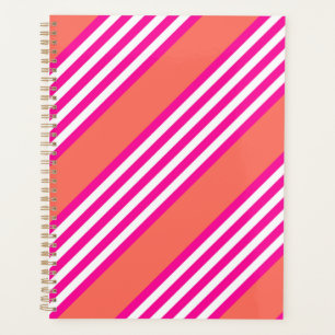 Fuchsia en levend koraal vijf strepen patroon planner