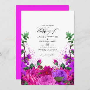 Fuchsia en Paarse Floral Wedding Foto Kaart