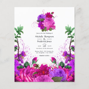 Fuchsia en Paarse Floral Wedding Invite Flyer