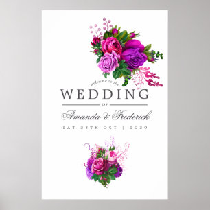  Fuchsia en Paarse Floral Wedding Welkom Poster