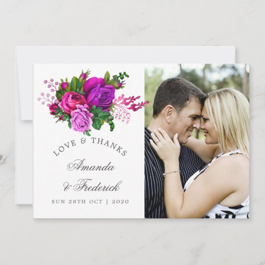 Fuchsia en Paarse Shabby bruiloft Bedankt (Voorkant)