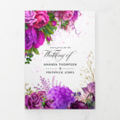 Fuchsia en Paarse Shabby Floral Wedding Drieluik Uitnodiging (Cover)