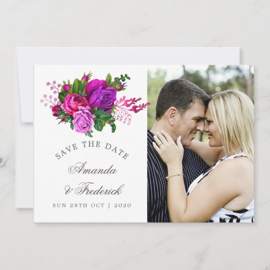 Fuchsia en Paarse Shabby Save the Date (Voorkant)