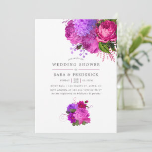  Fuchsia en Paarse Shabby Wedding Shower Kaart