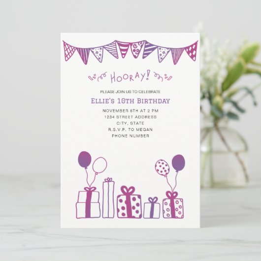 Fuchsia en Paarse viering Kaart (Staand voorkant)