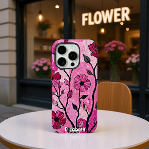 Fuchsia en roze rozenschildering iPhone 16 pro hoesje