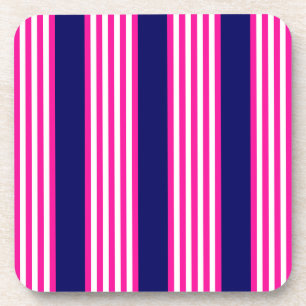 Fuchsia en white vijf strepen patroon met blauw bier onderzetter