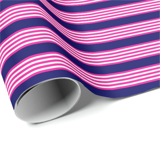 Fuchsia en white vijf strepen patroon met blauw cadeaupapier (Rol Hoek)