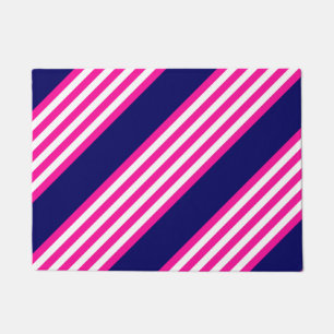 Fuchsia en white vijf strepen patroon met blauw deurmat