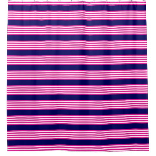 Fuchsia en white vijf strepen patroon met blauw douchegordijn (Voorkant)