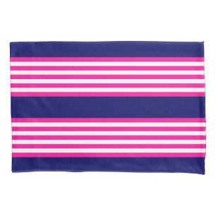 Fuchsia en white vijf strepen patroon met blauw kussensloop