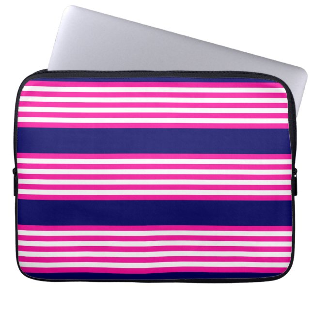 Fuchsia en white vijf strepen patroon met blauw laptop sleeve (Voorkant)