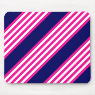 Fuchsia en white vijf strepen patroon met blauw muismat