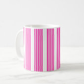 Fuchsia en wit vijf strepen patroon koffiemok (Voorkant links)