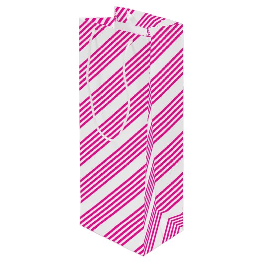 Fuchsia en wit vijf strepen patroon wijn cadeautas (Achterkant Gekanteld)