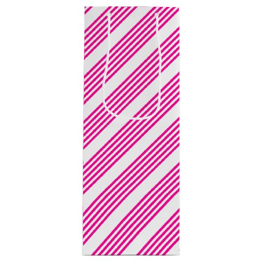 Fuchsia en wit vijf strepen patroon wijn cadeautas (Voorkant)