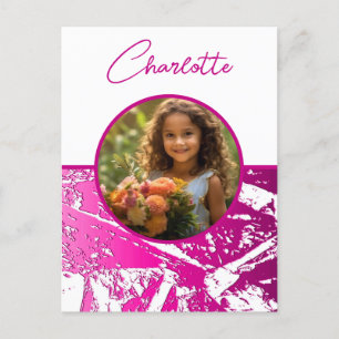 Fuchsia en Witte Aangepaste Foto met Naam Briefkaart
