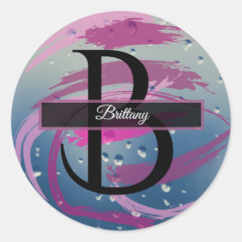 Fuchsia en Zachte Roze Kwaststreek Monogram  Ronde Sticker