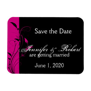 Fuchsia en zwart bloemenbruiloft Save the Date Magneet