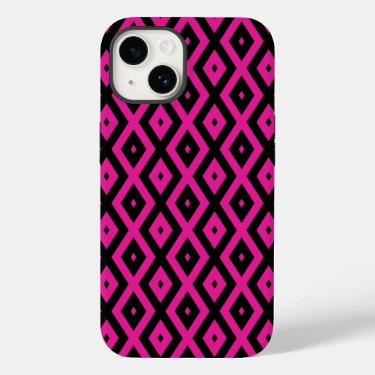 Fuchsia- en zwart diamantpatroon Case-Mate iPhone case (Achterkant)