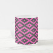 Fuchsia- en zwart diamantpatroon matglas koffiemok (Voorkant links)