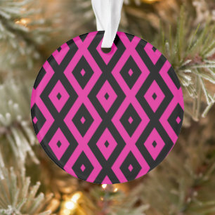 Fuchsia- en zwart diamantpatroon ornament