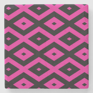 Fuchsia- en zwart diamantpatroon stenen onderzetter