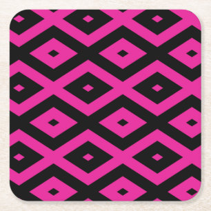Fuchsia- en zwart diamantpatroon vierkante kartonnen onderzetter