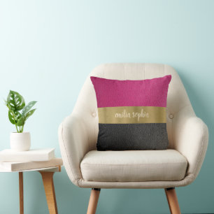 Fuchsia en zwart gepersonaliseerd kussen