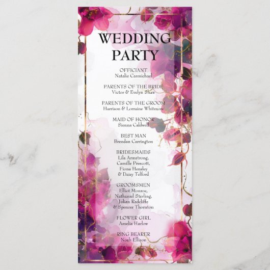 Fuchsia Enchantement : programme de mariage aquare (Dos)