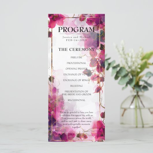 Fuchsia Enchantement : programme de mariage aquare (Debout devant)