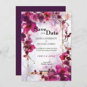 Fuchsia Enchantment: Waterverf bruiloft Save The Date