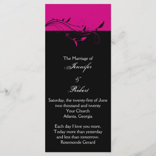 Fuchsia et Black Floral Filigree Wedding Programme (Devant)