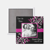 Fuchsia et Black Save the Date photo magnets (Recto/Verso)