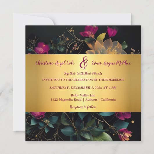 Fuchsia et Blue Spring Garden Invitation de mariag (Dos)