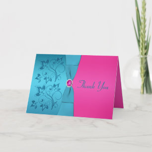 Fuchsia et Carte de remerciements florale Turquois