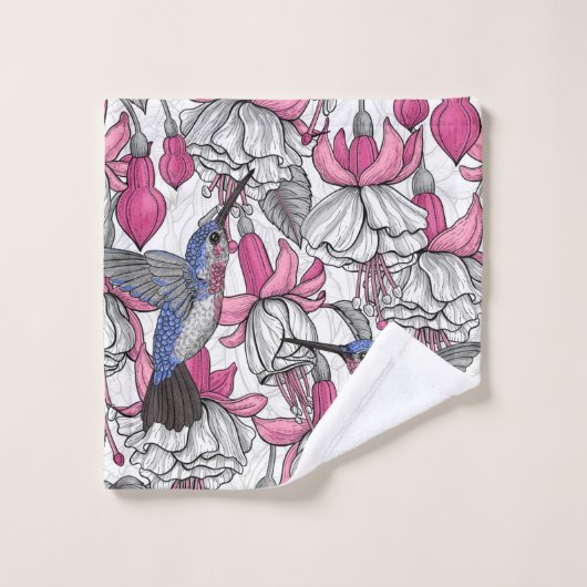 Fuchsia et colibris blancs (Gant de toilette)