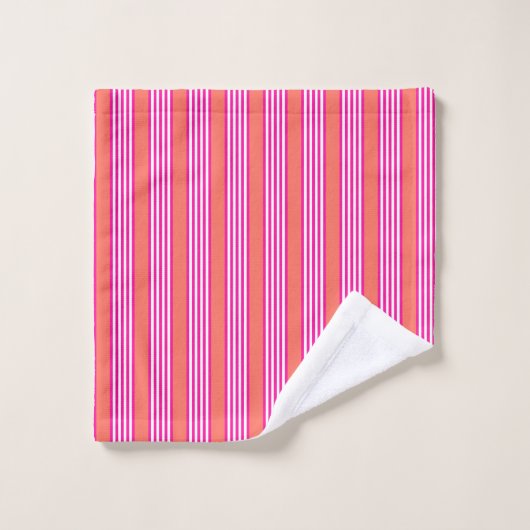 Fuchsia et corail vivant cinq bandes motif (Gant de toilette)